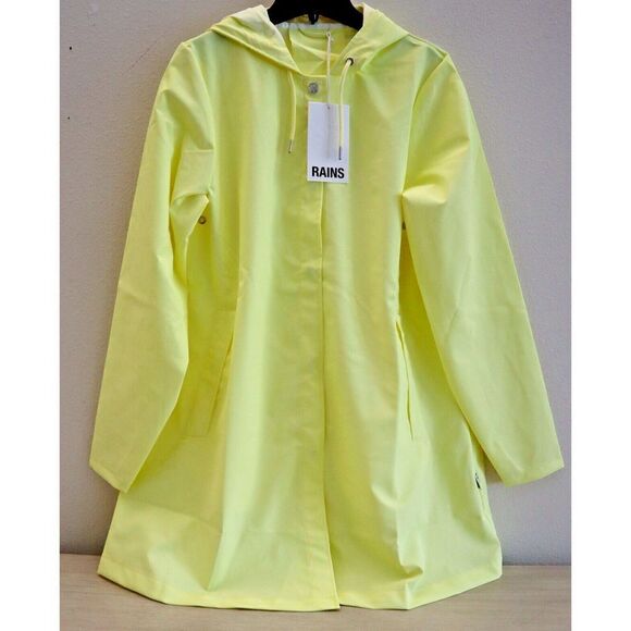 RAINS 18050 Women's Sz Small Straw Yellow A-Line Hooded Rain Coat Jacket $140 - Picture 1 of 8
